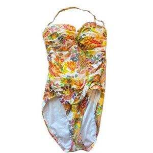 Bleu Rod Beattie Womens Multicolor Floral Swimsuit Bandeau Tankini Size 14